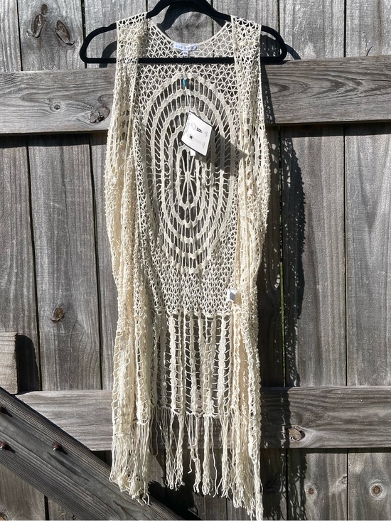 blue island Other - blue island Crochet Fringe Swim Coverup in Cream NWT Sz S/M